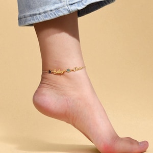 Custom Birthstone Name Anklet: Gold Plated Copper Personalized Ankle Bracelet