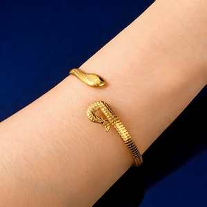 Gold Snake Bangle Bracelet: Adjustable Serpent Arm Cuff, Boho Gothic Jewelry