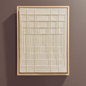 Framed Geometric Woven Wall Art, Minimalist 3D Fiber Art, Textured Japandi Style Wall Hanging, Wabi-Sabi Handmade Wall Decor