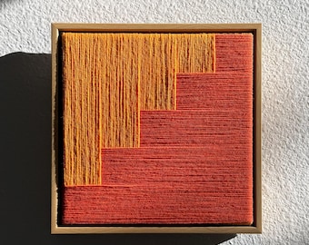 Mini abstract geometric wall art, modern minimalist decor, textured framed artwork, terracotta tones, handcrafted home apartment accent, 8x8
