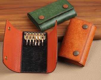 Premium Genuine Leather Key Wallet Double Button Key holder wall mount Key Case Key Bag Vintage key organizer Gift for him/Father