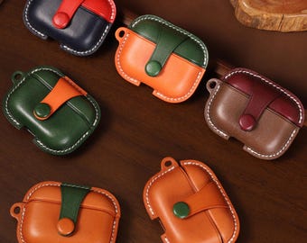 Leather AirPods pro 3 Case Cover 100% Genuine Cowhide Headphone 3rd case Holder Fully-Wrapped with Top Grain Leather Handmade Gift