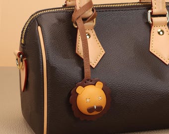 Leather Bag Charm Lion Cat Pig Genuine  Cowhide Cute Animal Pendant Handmade Keychain Purse Charms Handbags Birthday Gift For Her