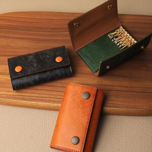 Premium Genuine Leather Key Wallet Double Button Key Holder Wall Mount ...