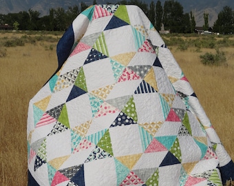 Modern Geometric Patchwork Quilt Pattern, Beginner Friendly, 88x98 Bed Quilt (PDF Download)