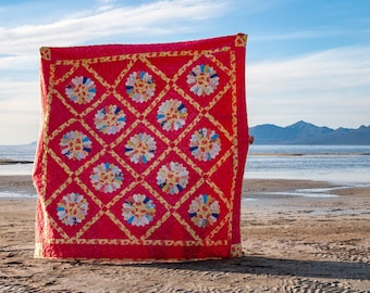 Vintage Floral Quilt Pattern 88x88, Traditional Patchwork, Beginner Friendly (PDF Download)