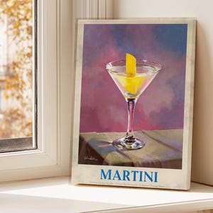 Martini Cocktail Watercolor Recipe Canvas - Sophisticated Bar Decor Art - Classic Mixology Drink Gift