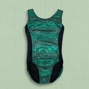 Green Holographic Snake Print Gymnastics Leotard