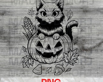 Cat in Pumpkin PNG: Halloween Fall Graphic (Digital Download)