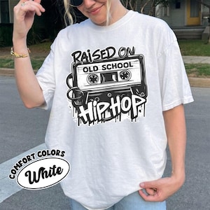 Raised on Old School Hip Hop 80s 90s Cassette Graffiti Comfort Colors T-Shirt, Retro Rap Music Tee, Vintage Streetwear Graphic Shirt for Men