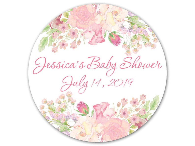 Baby Shower Favors Girl Labels Personalized Stickers Custom Favor Pink Fl