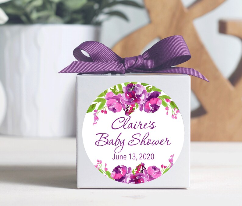 Baby Shower Favors Girl Labels Personalized Stickers Custom Favor Purple Fl