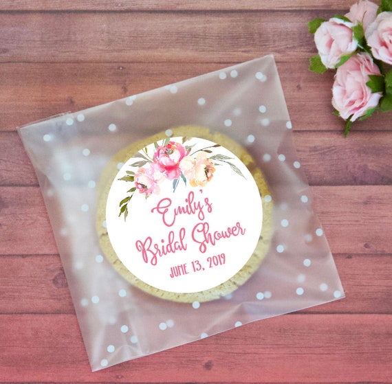 12 Cookie Favors Personalized Bridal Shower Favor Bags Custom Roses Pink Treat