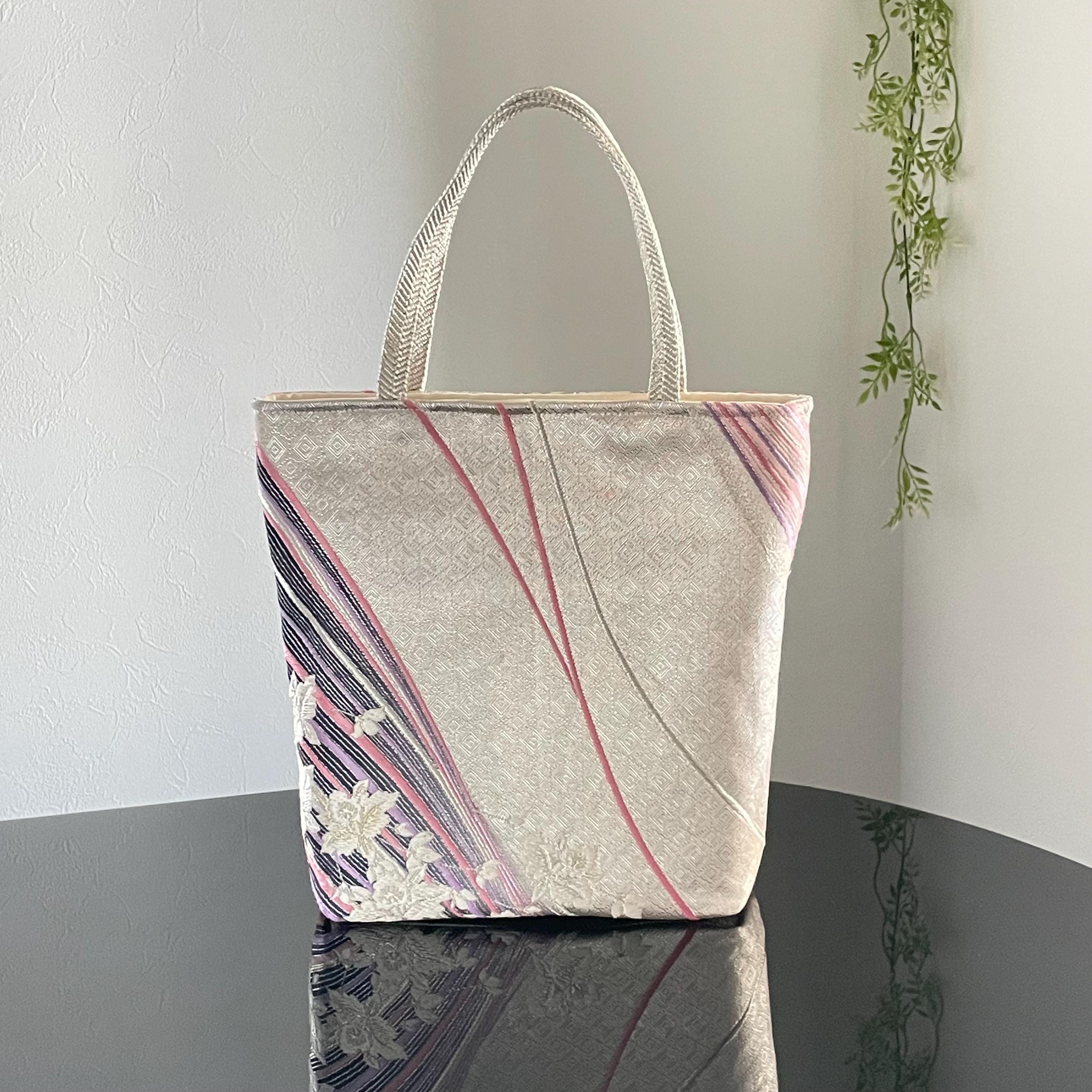 Obi Remake Silk Bag | Orchid Flower Pattern | Elegant Design 