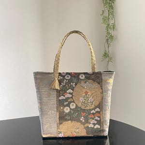 Obi Remake Silk Bag  | Snow wheel&Flower |  Elegant Design,Upcycled Kimono Belt Bag |Artisan Obi Belt Bag | Kimono Bag
