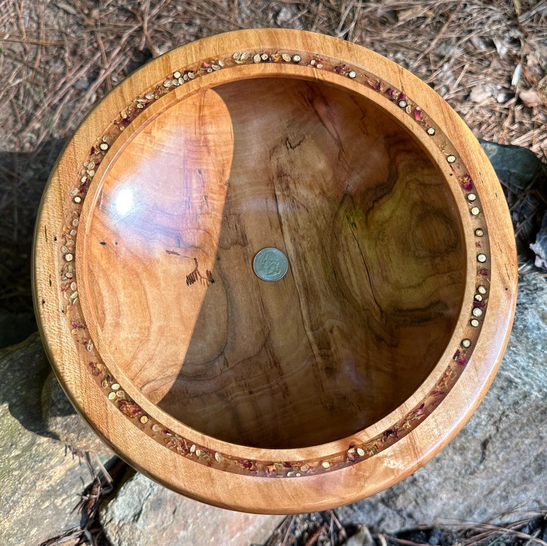 Red Maple Wood Bowl 10.25″ × 4″ | spice-inlay Rim in Crystal Resin ...