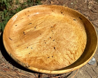 Handcrafted Red Maple Wood Turned Bowl - 10.5x1.75 inches | Food Safe, Stunning Grain