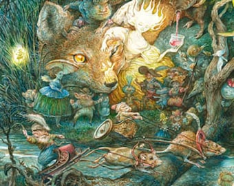 Conte de fées Une nuit aux courses (imprimé), souris, renard, livre pour enfants, illustration, nuit d'été, art fantastique