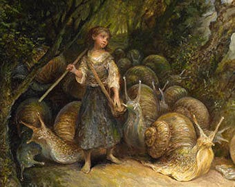 Snail Shepherdess (print) - mollusks, girl, fairy tale, childrens book, magical, artwork, home decor