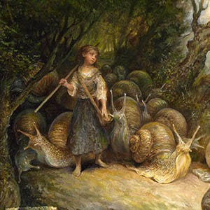 Snail Shepherdess print mollusks, girl, fairy tale, childrens book, magical, artwork, home decor image 1