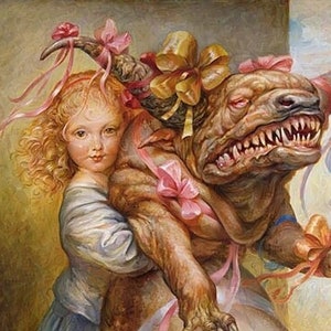 Ribbons and Bows (print) girl - pet - meme - portrait - monster - beauty and the beast - funny art