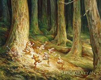 Frolic in the Deep Woods (print) frogs, toad, party, home decor, woodland, music, musicians
