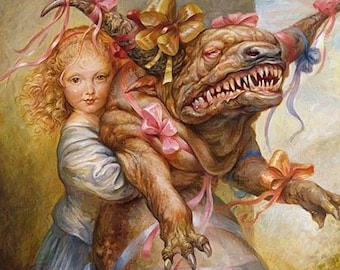 Rubans et noeuds (imprimés) fille - animal de compagnie - meme - portrait - monstre - la belle et la bête - art rigolo