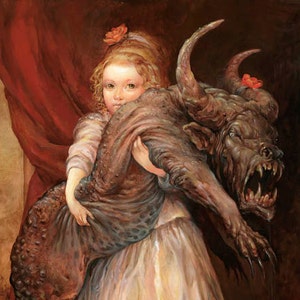 The Favorite print little girl monster pet meme child portrait dragon beauty and the beast funny art image 1