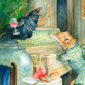 The Fox and the Crow (print)- singing, music, musician, piano, fantasy art, fairy tale, artwork, illustration