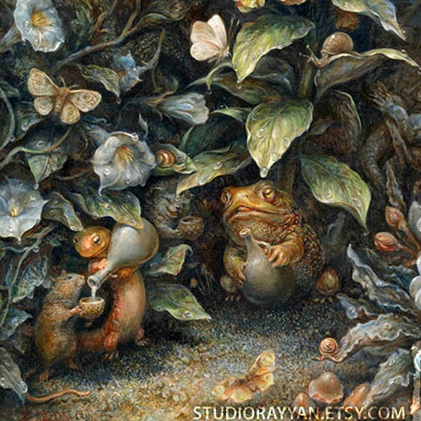 Midnight Moonshine (print) fantasy art, frog, artwork, humor, home decor