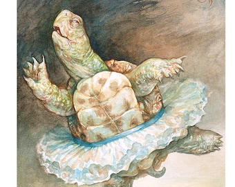 Turtle in a Tutu (5x7 mini print)- ballet, animal, pets, home decor, humor, illustration, dance