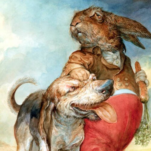 Dog of the Hare (print) rabbit, art, hound, artwork, illustration, painting, home decor