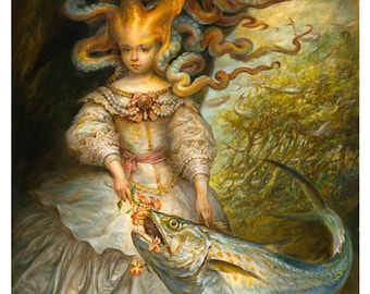 Spanish Mackerel (print) fantasy art octopus girl portrait fish tentacles costume beauty and the beast