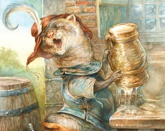 Ferret with Flagon (print) - beer, party, animal art, home decor, man cave, pub illustration