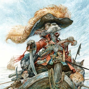 Captain Cur print pirate art storytelling fantasy dog fox animal artwork boat image 1