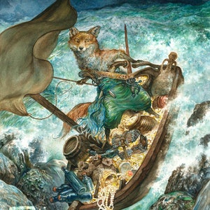 Coming Ashore (print) fox pirate renard boat landing treasure storytelling art illustration