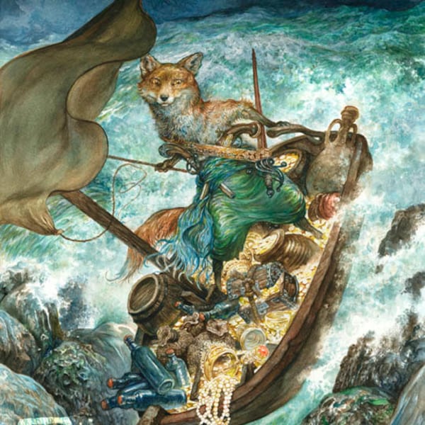 Coming Ashore (print) fox pirate renard boat landing treasure storytelling art illustration