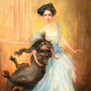 The Socialite (print) - accessories, monster, pet, fashion, beauty and the beast, funny, artwork, illustration