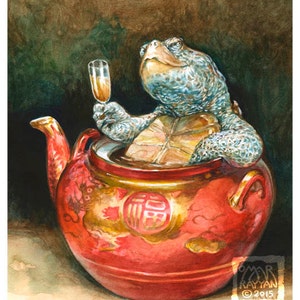 Teapot Terrapin (8x10 medium print) turtle art, tea time, relax, hot tub, spa, tgif, cocktail, tortoise, animal artwork, illustration