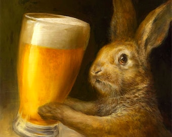 Bunny with Beer (print) bar decor rabbit brewery illustration artwork