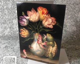 Tulips with Turtle (Greeting Card) - flowers, birthday, gift card