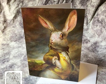 White Rabbit (Greeting Card) - Alice in Wonderland, fairy tale, brithday card, late, gift card