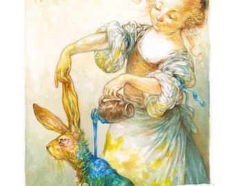 Dyeing Her Hare (5x7 mini print)- rabbit, bunny, hair color, hair care, pets, puns, hair salon