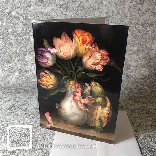 Tulips with Turtle (Greeting Card) - flowers, birthday, gift card