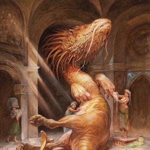 Dragon Hamam (print) pets, fantasy art, home decor, bath, spa