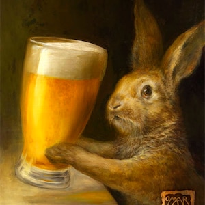 Bunny with Beer (print) bar decor rabbit brewery illustration artwork