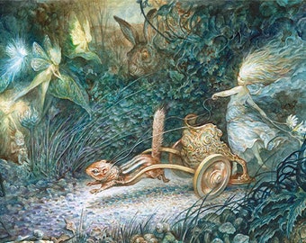 Conte de fées Chipmunk Chariot (imprimé), livre pour enfants, illustration, nuit d'été, art fantastique