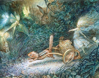 Chipmunk Chariot (print) fairy tale, childrens book, illustration, midsummer night, fantasy art