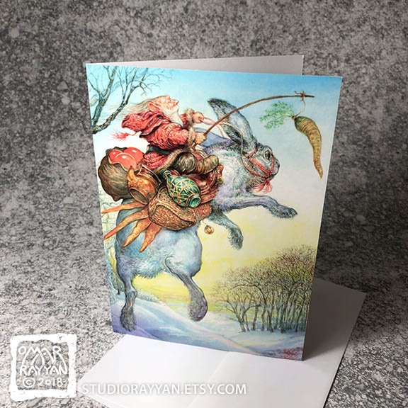 Hoppy Holidays (Greeting Card) - rabbit, winter, fairy tale holiday, Christmas, gift card