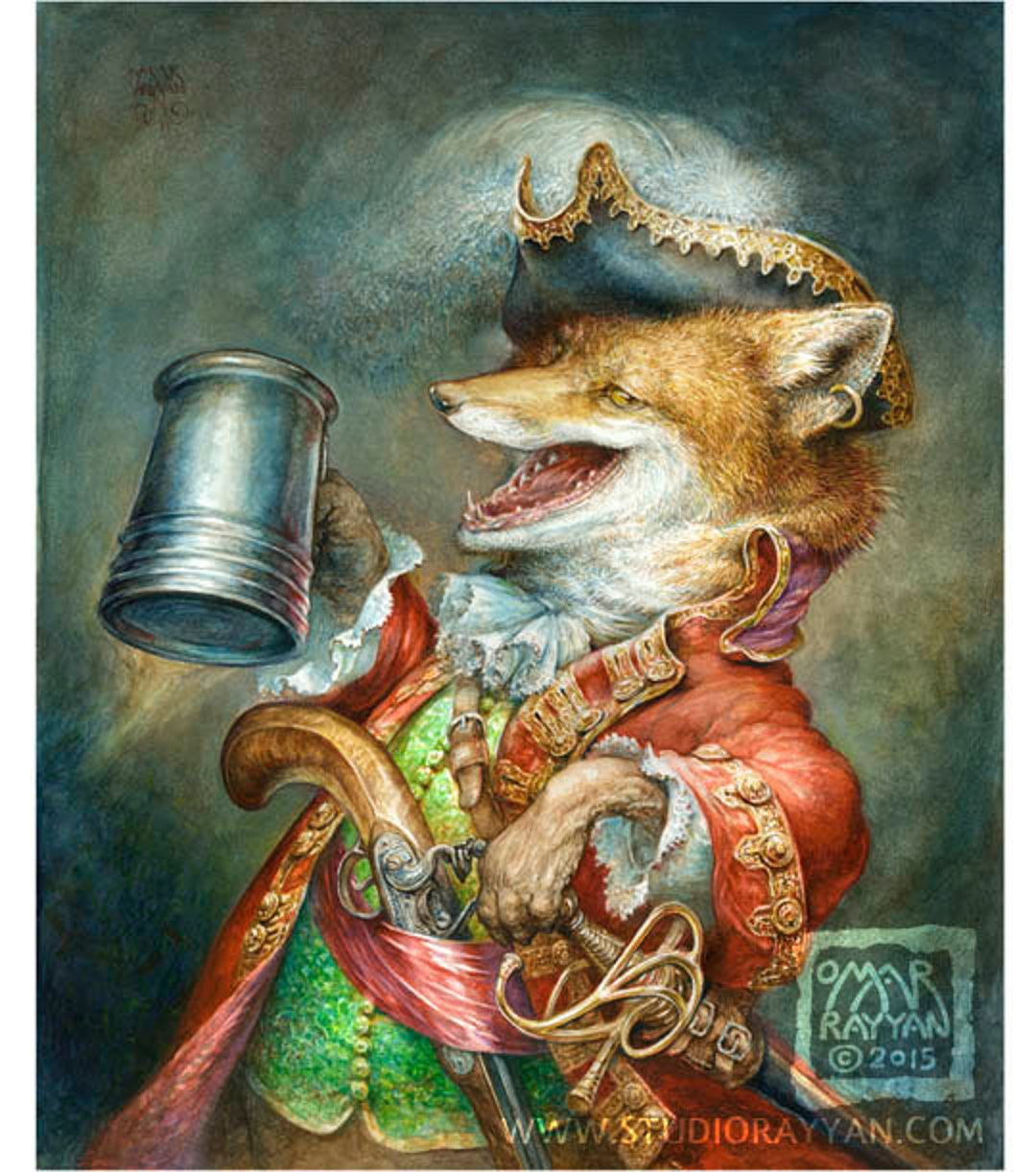 Tavern Fox print Bar Art Beer Party Animal Man Cave